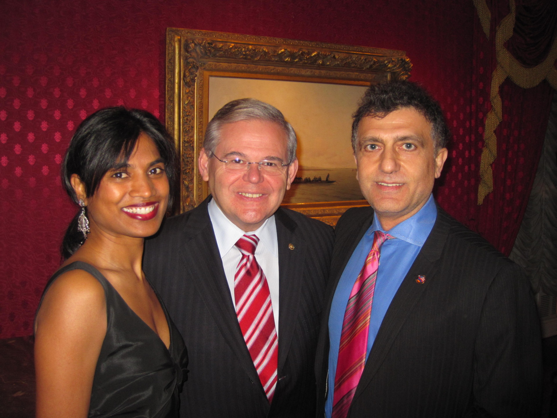 (L to R) Ms. Priya Kattragada, Sen. Bob Menendez, Mr. Andreas Roubian