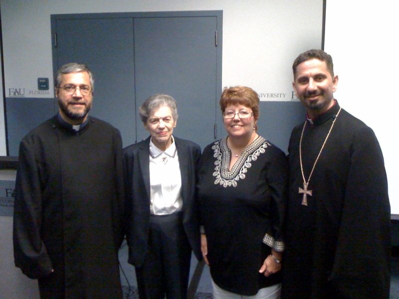 (L-R) Rev. Fr. Vartan Joulfayan, Dr. Mary Johnson, Dr. Rose Gatens, and V. Rev. Fr. Nareg Berberian.