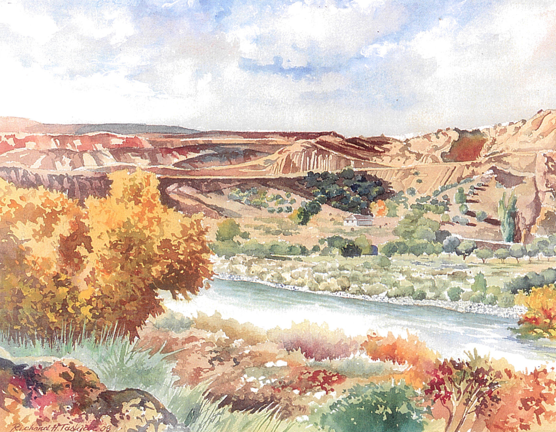 The village of Embudo Velarde along the river Rio Grande. Watercolor (12x16)