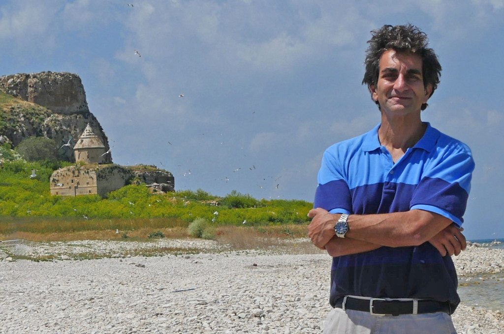 Author Matthew Karanian on Lake Van's island of Gdouts, in Western Armenia, during research for an upcoming book about Armenia. (Photo by Bared Maronian)