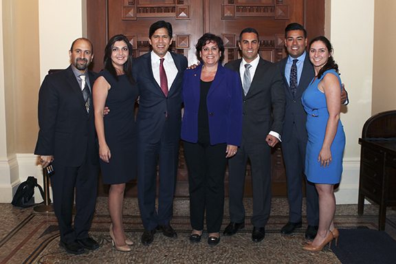 From Left: ANCA WR Legislative Affairs Director Haig Baghdassarian, ANCA WR Executive Director Elen Asatryan, incoming Senate President Pro Tem Kevin De Leon, ANCA WR Chair Nora Hovsepian, author of AJR 32 Assemblymember Mike Gatto, Senator Ricardo Lara, ANCA WR Government Affairs Director Tereza Yerimyan